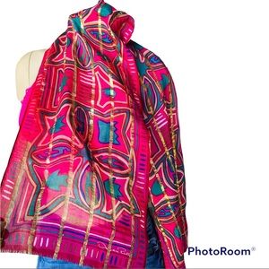 Oscar De La Renta Scarf Vintage Gold Foil Thread Scarf